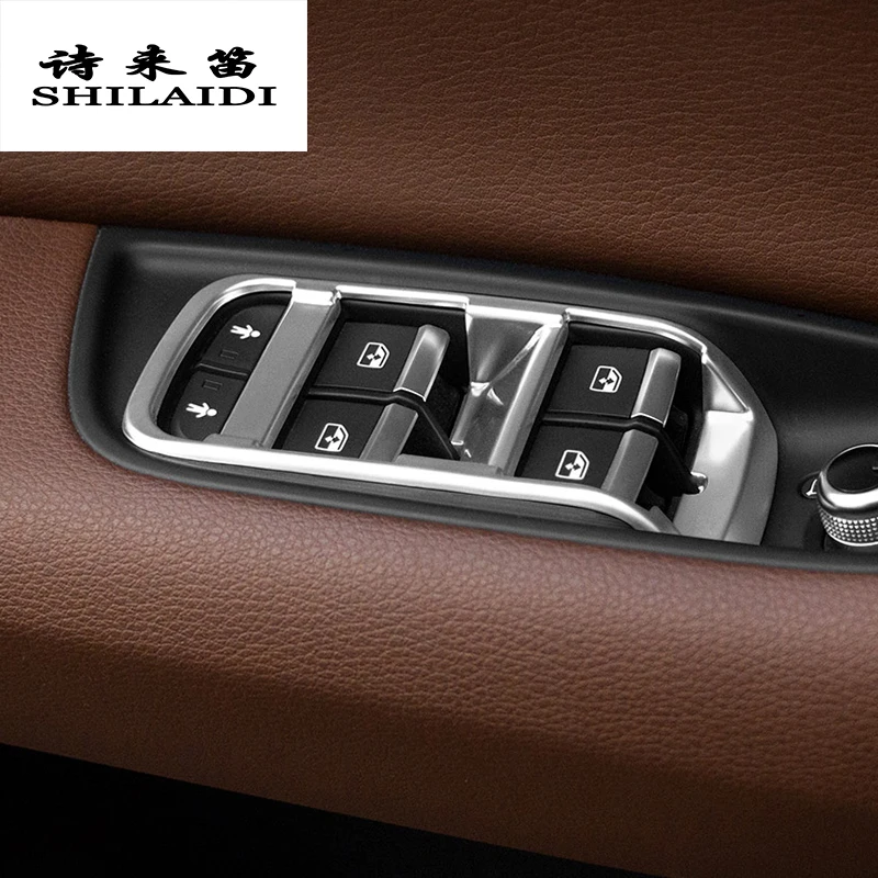 

Car styling door armrest panel covers trim for Audi Q7 window glass lift buttons frame decal strip Stainless steel Auto stickers
