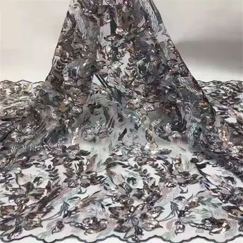 

New Fashionable African Lace Fabric 2020 High Quality lace With Sequin Nigerian Tulle Mesh Lace for gorgeous dress HX888-1