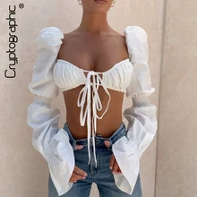Шифрования гофрированная белого цвета с буффами на рукавах топ с завязкой спереди женская блузка Рубашки Элегантные Популярные пикантные туфли с низким вырезом на спине кроп Стильные топы, блузы Шифрования гофрированная белого цвета с буффами на рукавах топ с завязкой спереди женская блузка Рубашки Элегантные Популярные пикантные туфли с низким вырезом на спине кроп Стильные топы, блузы