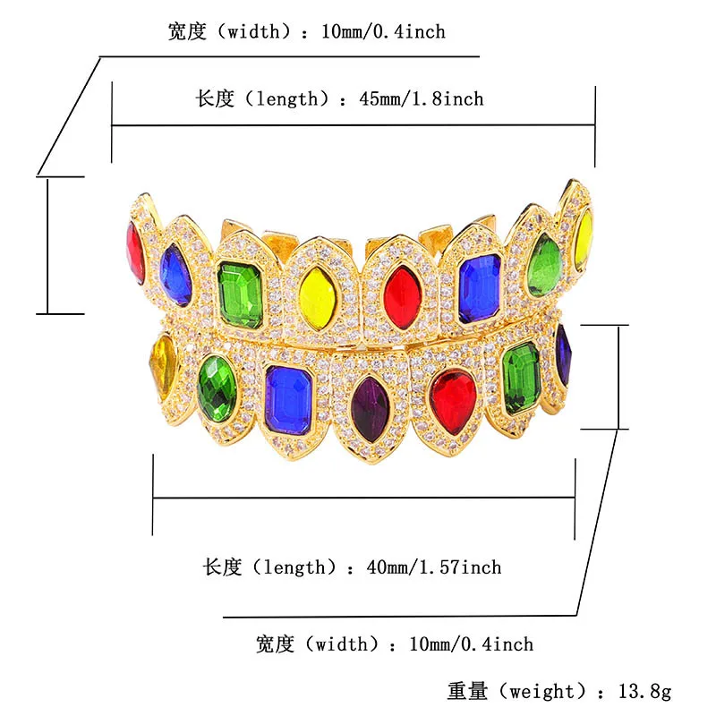 Хип-хоп натуральный камень вымощенный Bling Iced Out зубы Grillzs Топ нижний набор золотые плоские дентальные украшения мужские рапперы ювелирные изделия золото серебро