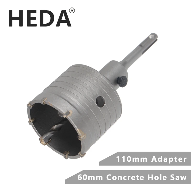 HEDA 60mm Concrete Tungsten Carbide Alloy Core Hole Saw SDS PLUS Electric Hollow Drill Bit Air Conditioning Pipe Cement Stone heda 75mm concrete tungsten carbide alloy core hole saw sds plus electric hollow drill bit air conditioning pipe cement stone