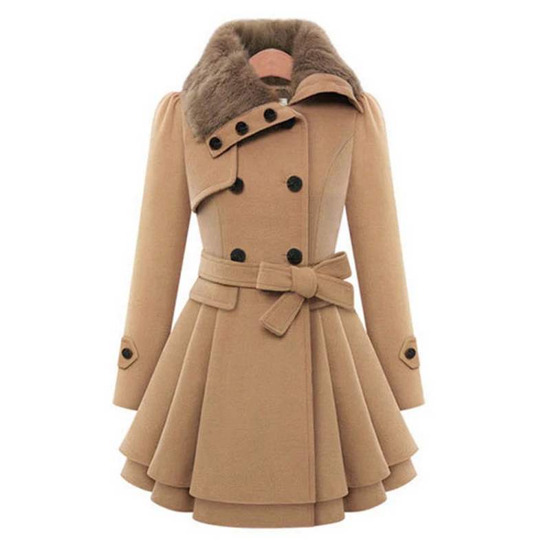 Camel Brown Wisalo зимняя женская парка ветрозащитная Женская Толстая куртка длинное шерстяное двубортное пальто Женская теплая куртка размера плюс - Цвет: Camel Brown