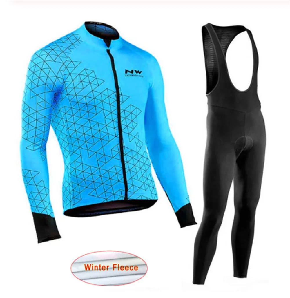 Northwave Warm 2020 Winter Thermal Fleece Cycling Clothes NW Men's Jersey Suit Outdoor Riding Bike MTB Clothing Bib Pants Set