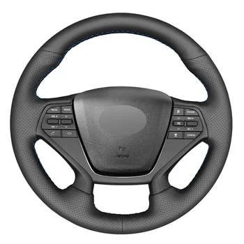 

Black PU Faux Leather DIY Hand-stitched Car Steering Wheel Cover for Hyundai Sonata 9 2015 2016 2017 (4-Spoke)