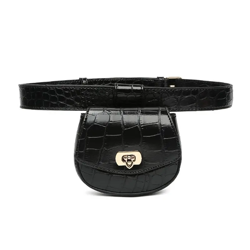 Fashion Stripe Detachable Female Pack Women Waist Bag Leather Belt Pouch Decor