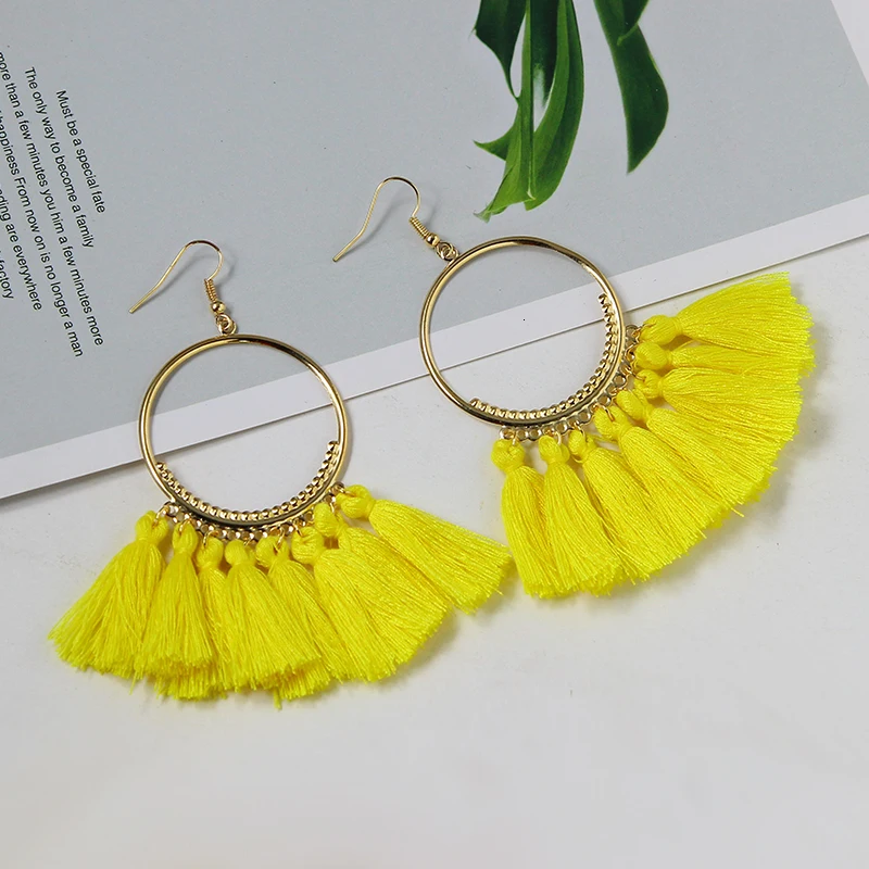 yellow Массивные Серьги-кисточки ручной работы в стиле бохо, 20 цветов, для женщин, винтажные массивные серьги с кристаллами, подарок для мамы, жены, для рождественской вечеринки - Окраска металла: yellow