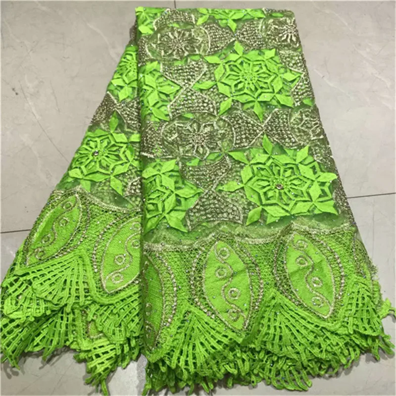 

Lemon green african lace fabric 2019 high quality lace Embroidery Guipure French Lace Fabric With Stones For Women dress