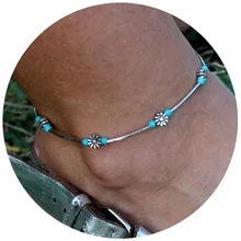 Европейский и американский стиль ножной браслет креативный Ретро богемный Бирюзовый цветок ножной браслет для женщин