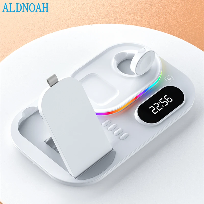 

4 in 1 30W Wireless Charger Fast Charging Station Time RGB Led for iPhone 13 12 Pro Max Mini 11 X 8 Apple Watch 7 6 Airpods 3