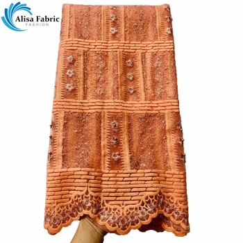 

French Net Lace Fabric Latest African Fabric With Embroidery Nigerian Mesh Tulle Lace Milk Silk Fabric with Beads and Stones