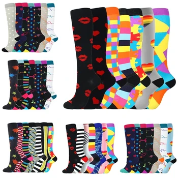 

7 Pairs Mixed Compression Socks Multicolored Nylon Breathable Running Hosiery M2EA