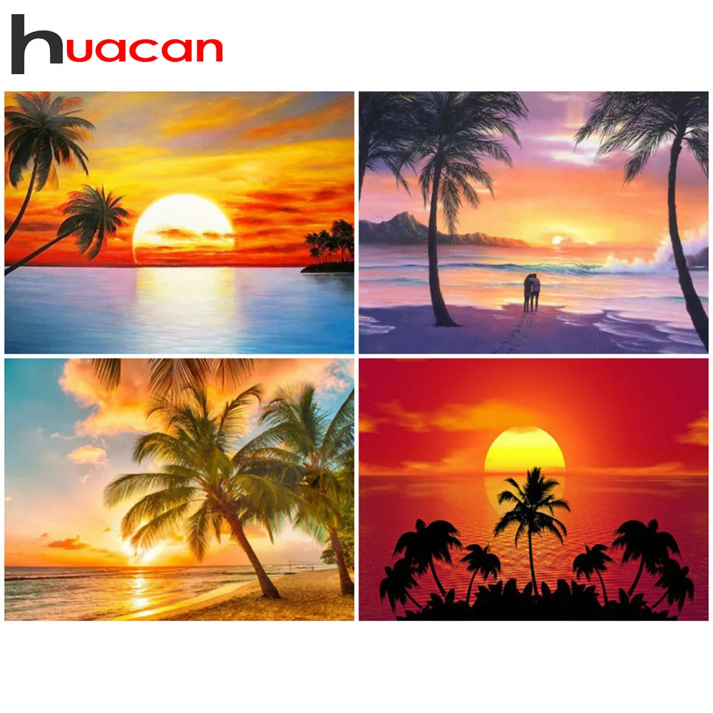 Huacan 5D Diamond Painting Full Drill Square Scenic Sunset Diamond Embroidery Cross Stitch Rhinestone Picture Home Decor Gift