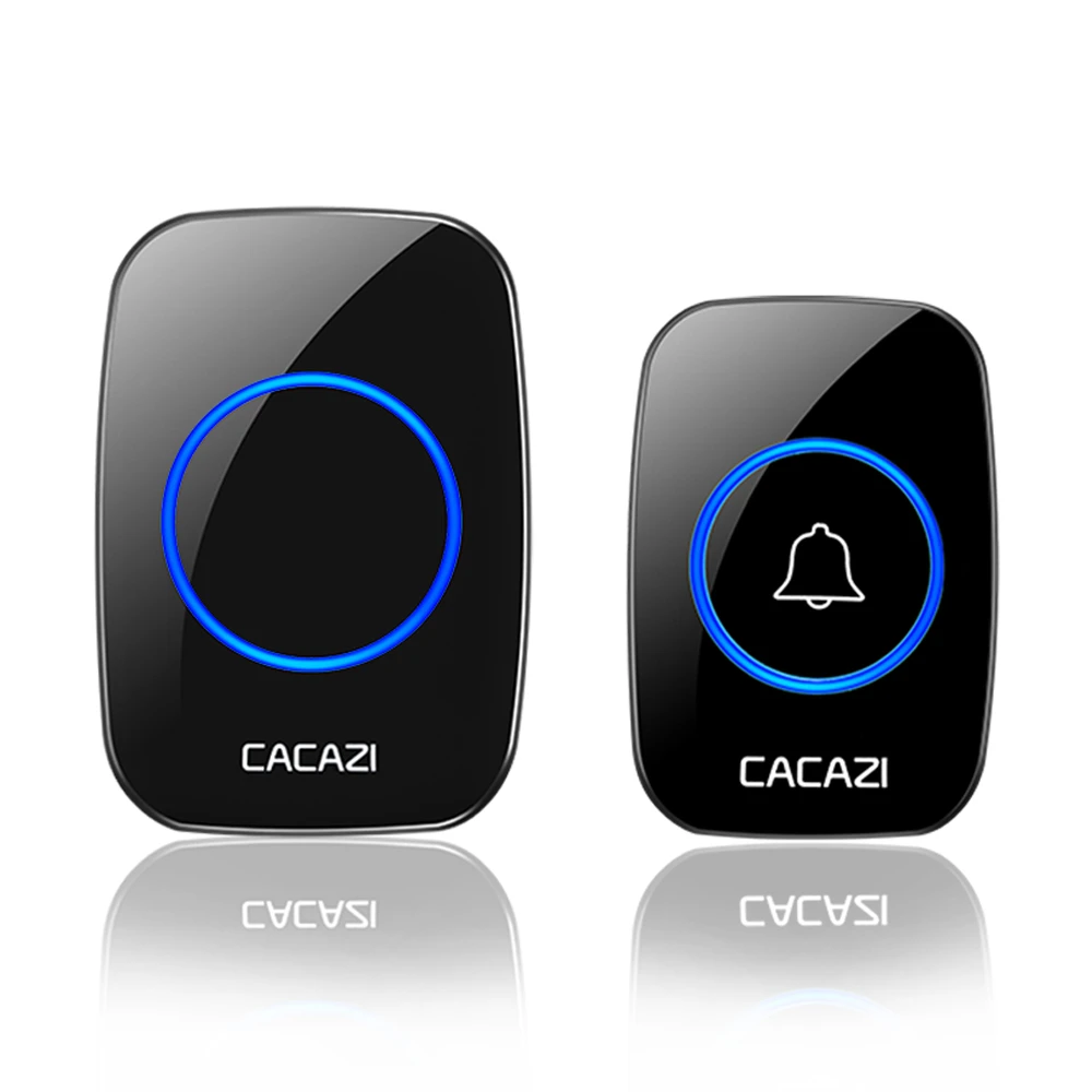 1 Button 1 Receiver Беспроводной водонепроницаемый дверной звонок CACAZI, 1 кнопка, 2 приемника, 300 м, пульт дистанционного управления, умный беспроводной дверной звонок для дома, 60 колокольчиков, вилка стандарта США, ЕС, Великобритании - Цвет: 1 Button 1 Receiver
