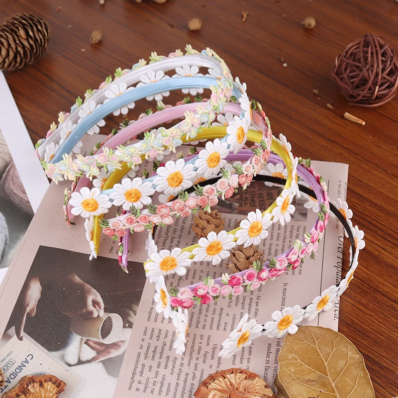 Boho Chic Daisy Girls Headbands Women Solid Embroidery Flower Hair Bands Kids Candy Chrysanthemum Headwear Hair Accessories