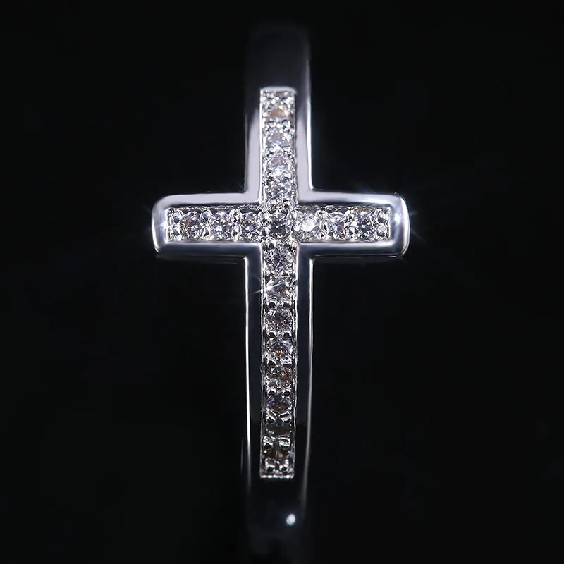 Huitan Simple Cross Women Finger Ring Inlaid Shine CZ Stone Daily Wear Fashion Rings Anniversary Girl Gift Versatile Jewelry Hot