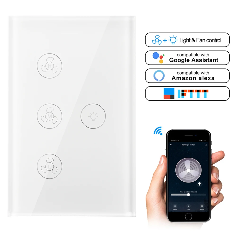 

WiFi Smart Ceiling Fan Light Wall Switch Life Tuya APP Remote Various Speed Control Interruptor Compatible For Alexa Google Home