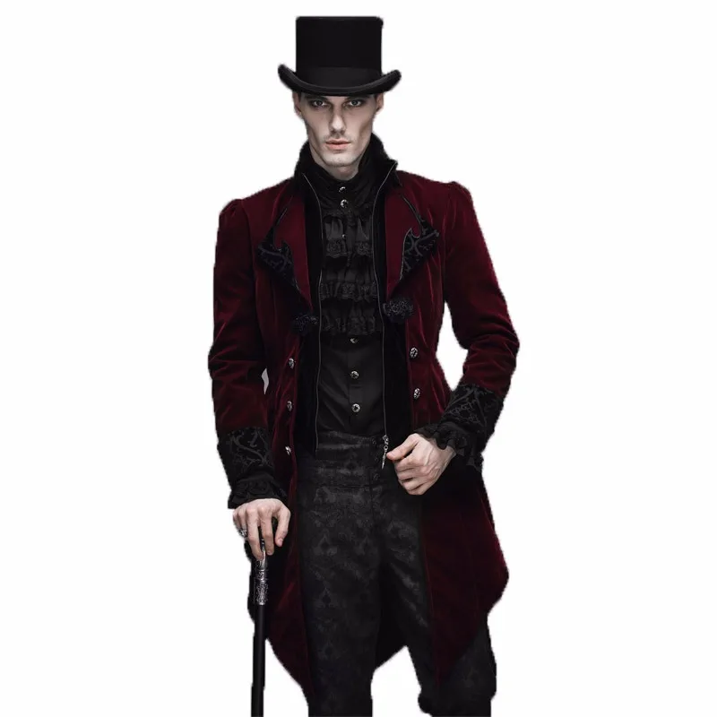 

Devil Fashion Men's Gothic Winter Jacket Outwear Long Sleeve Windbreakers Stage Performance Evening Dovetail Coat
