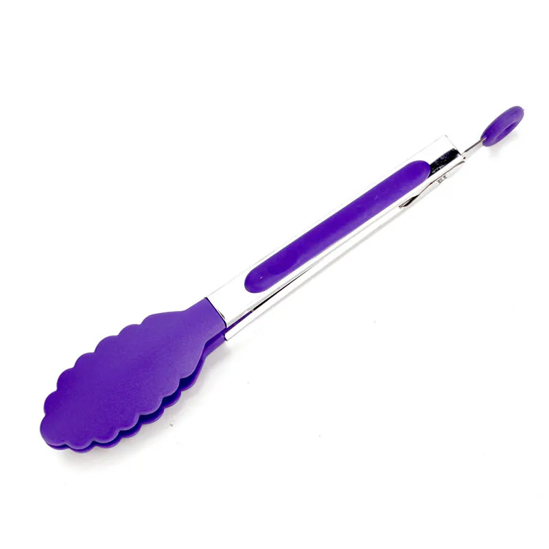 Нержавеющая сталь ручка Пособия по кулинарии инструменты Кухня гаджеты Силиконовые 8 дюймов 1 предмет Еда зажим пищевая качественная, для барбекю щипцы - Цвет: Purple