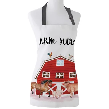 

Farm Red Barn Animal Pig Rooster Duck Print Apron Print Unisex Kitchen Bib with Adjustable Neck for Cooking Gardening