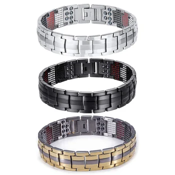 

Fashion Electroplated black 4-IN-1 Anion Magnetic Bracelet 591 Elements Titanium Men Bracelets d88