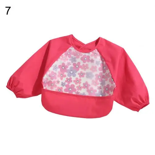 Детский халат для кормления, милый мультяшный Детский водонепроницаемый нагрудник с длинными рукавами, фартук, детская одежда с рисунком - Цвет: Peach Pink L