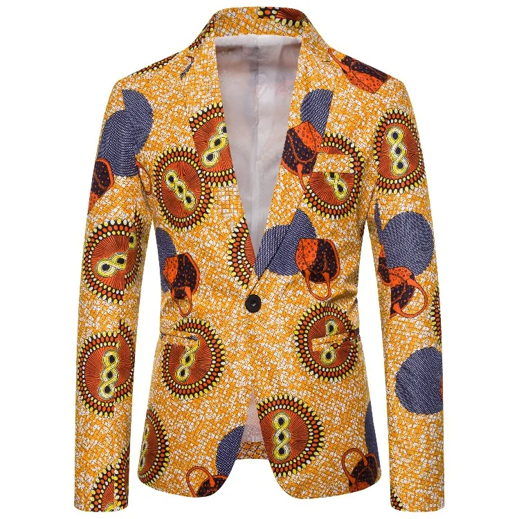

2019 New Products Men Single West Coat Africa Ethnic-Style Printed Single Breasted Slim Fit Leisure Suit Coat