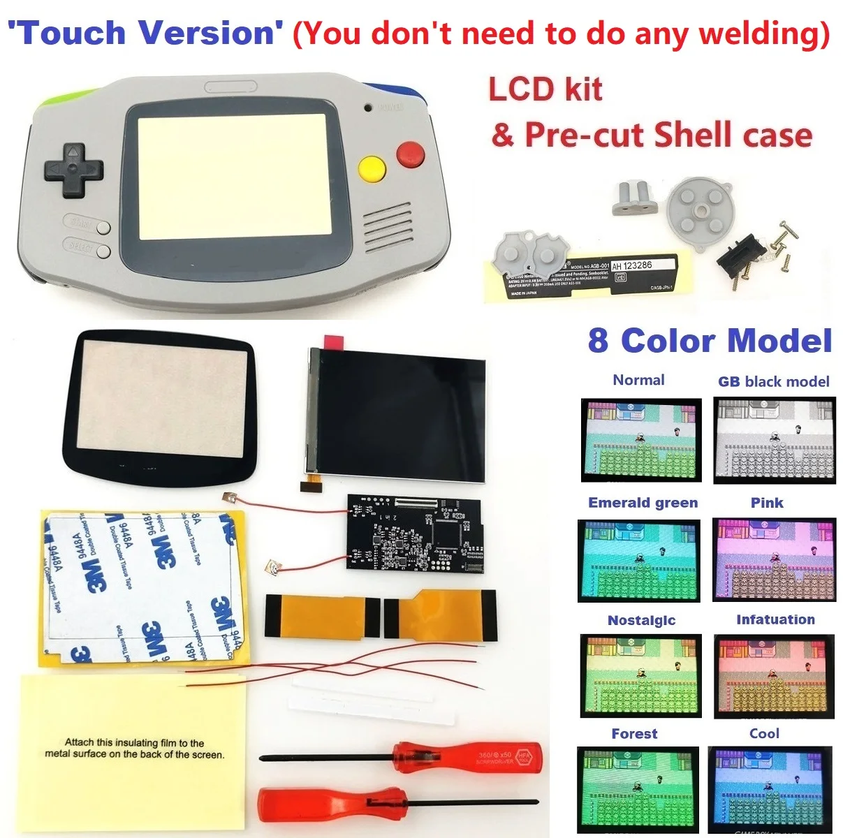 Shell-Case Backlit Lcd Advance Game Boy Ips Console for 8-Color-Models Brightness Pre-Cut