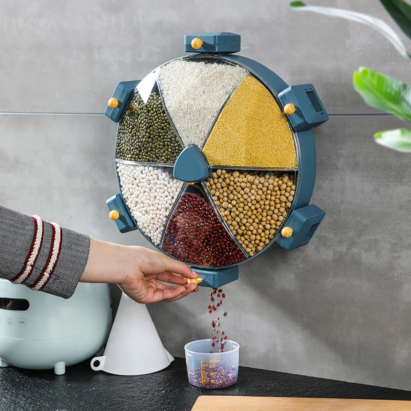 Grain Rotating Food Dispenser Kitchen Grid Wallmounted Grain Storage