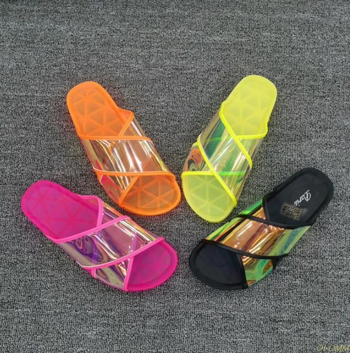 

Crystal Women Slippers Flat Casual Ladies Jelly Shoes Rhinestone Transparent Slides Open Toe Beach Summer Female Footwear