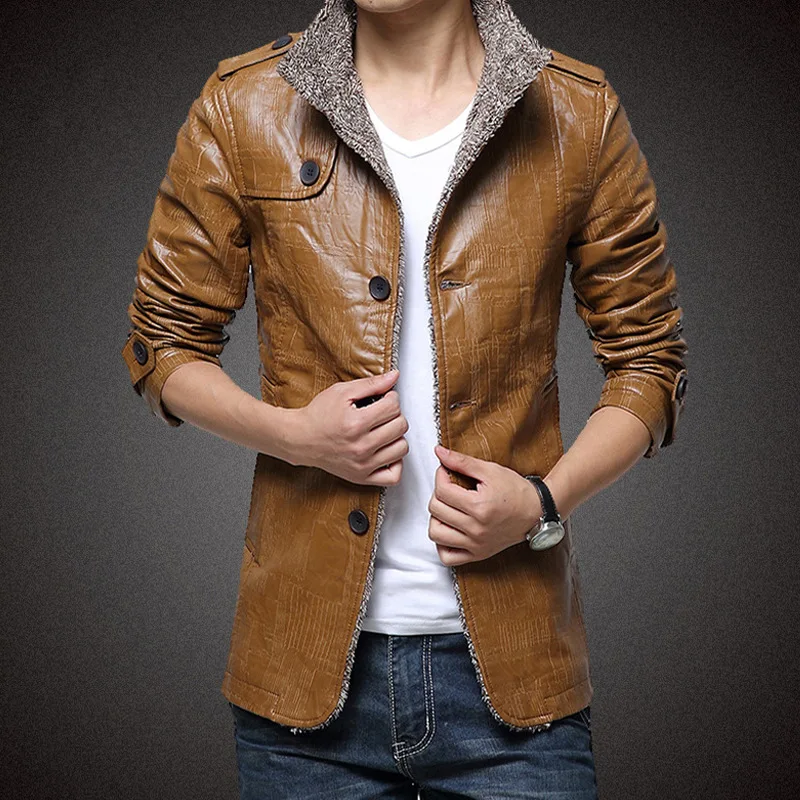 Осеннее и зимнее меховое мужское кожаное пальто, теплое толстое плюс бархатное большого размера, модное мужское корейское тонкое женское пальто