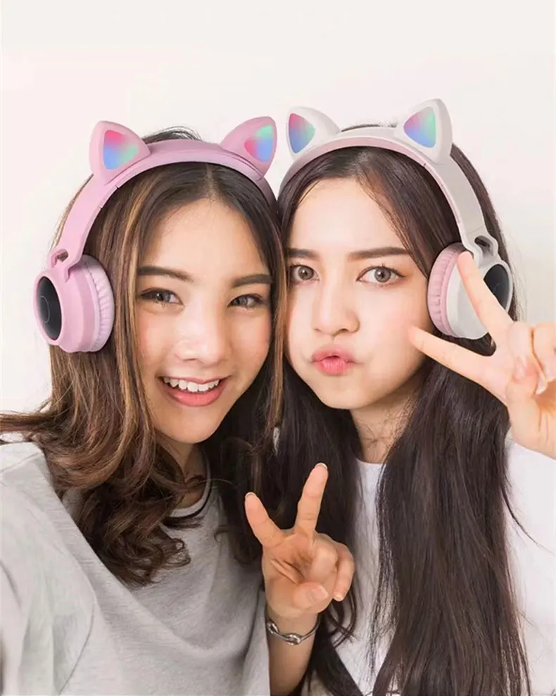 Милый светодиодный Bluetooth 5 0 беспроводные наушники для девочек с кошачьими ушками