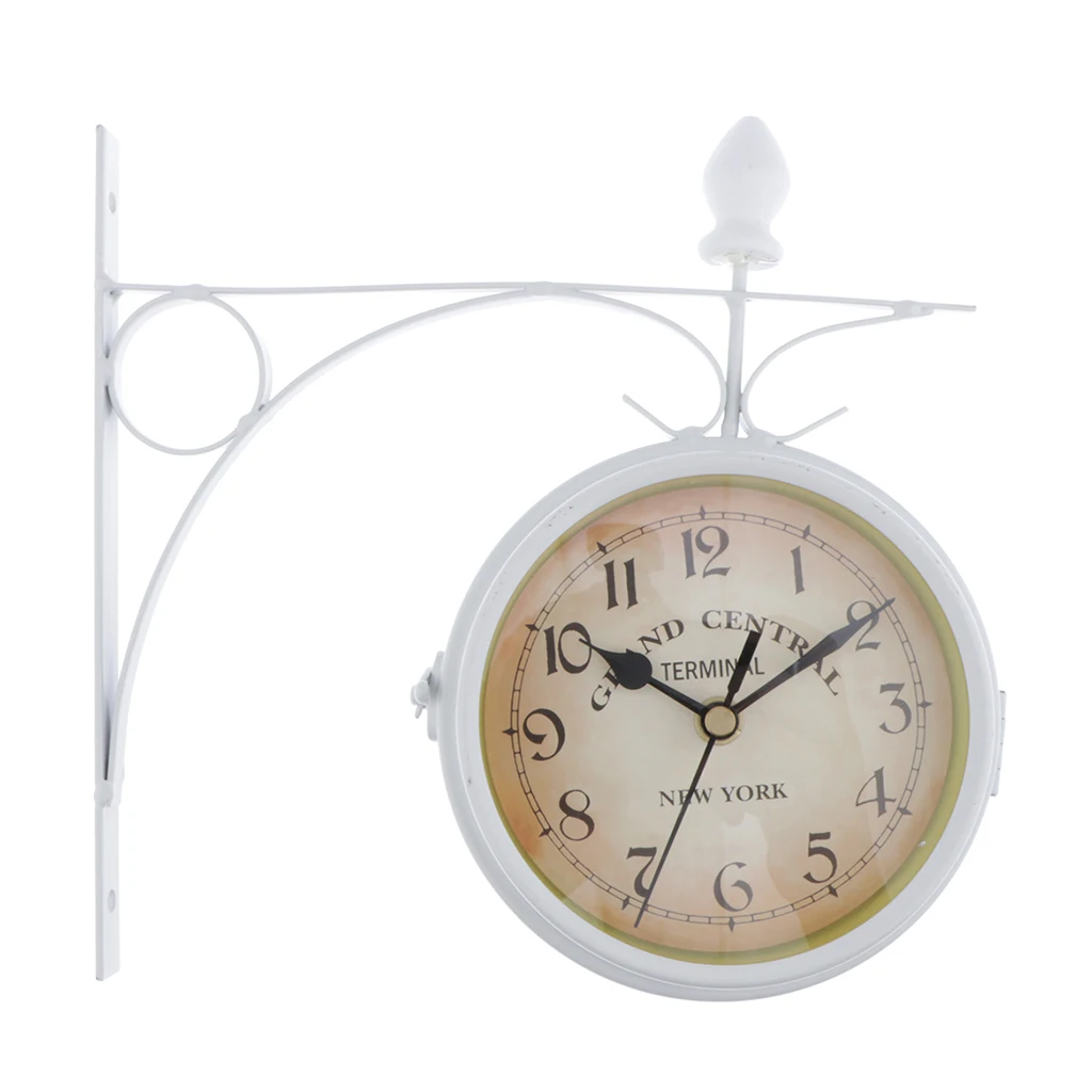 OUTDOOR BRACKET GARDEN  STATION WALL CLOCK DOUBLE SIDED CLOCK