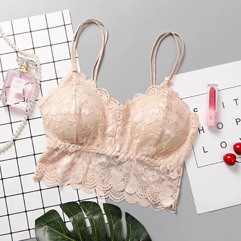 skin Женский кружевной бюстгальтер без косточек с цветочным рисунком, бюстье, мягкий укороченный топ, бюстгальтер маленького размера - Цвет: skin