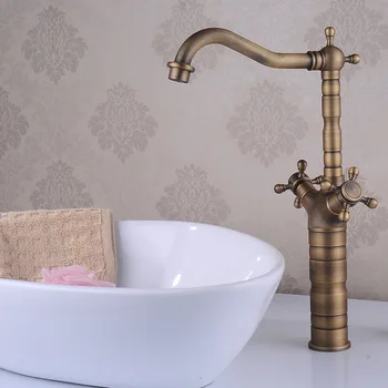 

All copper antique faucet European retro bathroom single hole faucet screw double basin faucet gold bathroom faucets brass