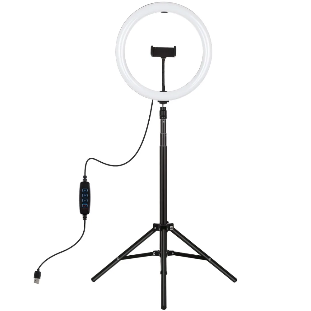 PULUZ PKT3065B 10 2 дюймовый Диммируемый светодиодный кольцевой светильник с PU450B штатив