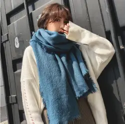 Женский шарф с кисточками; теплый толстый зимний осенний шерстяной однотонный длинный милый Повседневный японский модный сарфик для