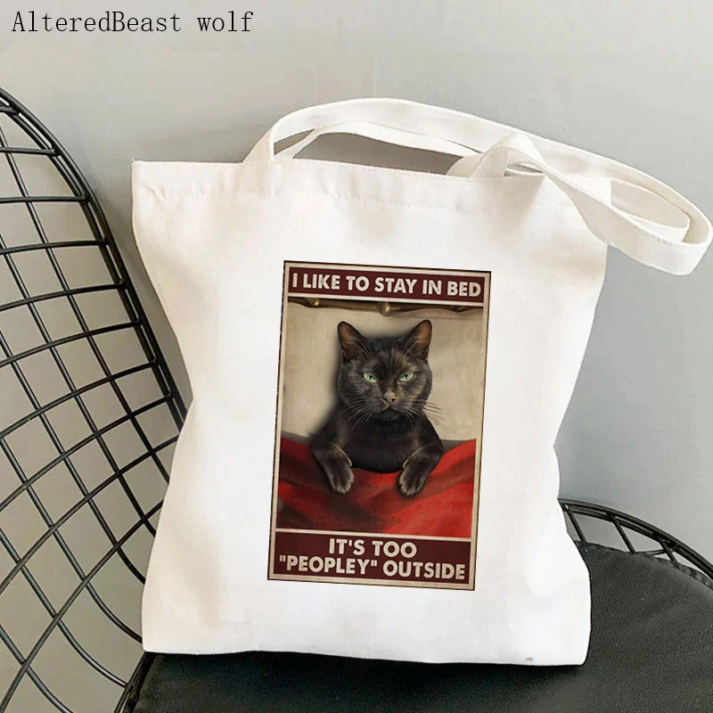 Women Shopper bag Rock cats funny cat lover Kawaii Bag Harajuku Shopping Canvas Shopper Bag girl handbag Tote Shoulder Lady Bag