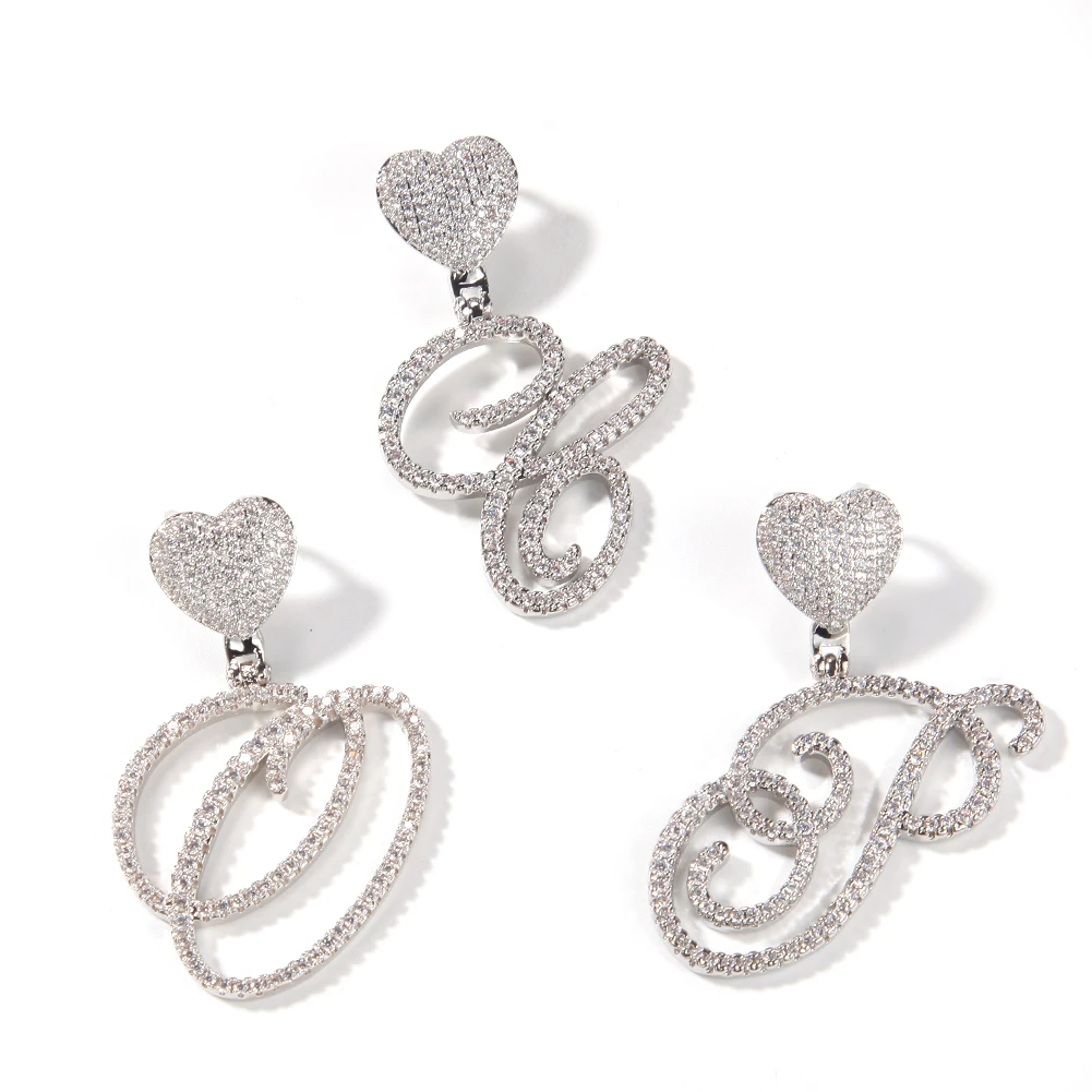TBTK Cursive Initial Letter A-Z Heart Clasp With 7mm Vintage Heart Tennis Chain Iced Out CZ Charm Necklace Hiphop Jewelry