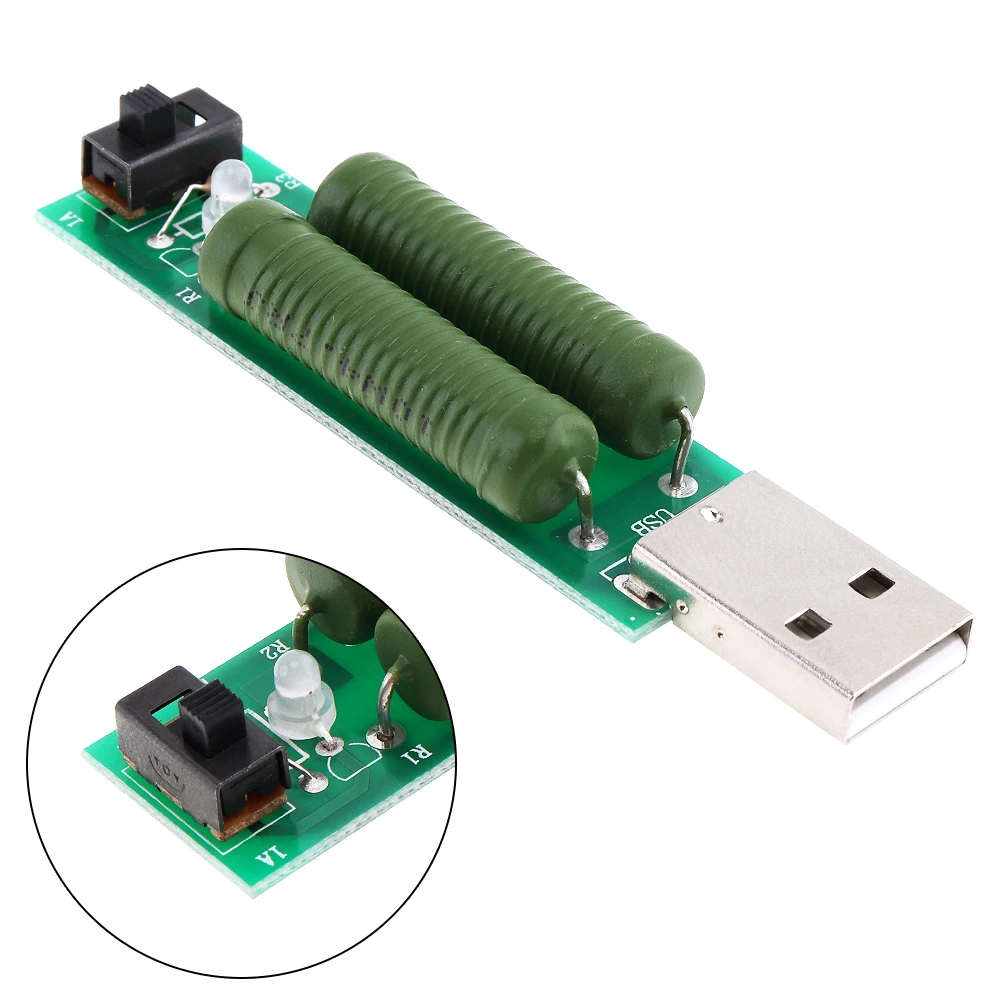 

Green Portable Mini USB Discharge Interface Load Fixed Resistor with 2A / 1A Switch Ceramic Composition for Battery Tester