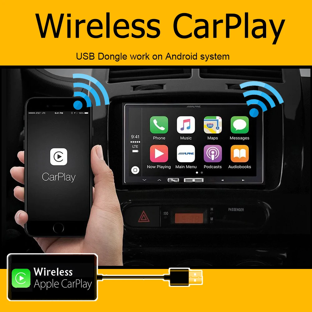 For Apple Wireless Carplay Dongle Android Navigation Player Mini USB Adapter Stick AndroidAuto Radio
