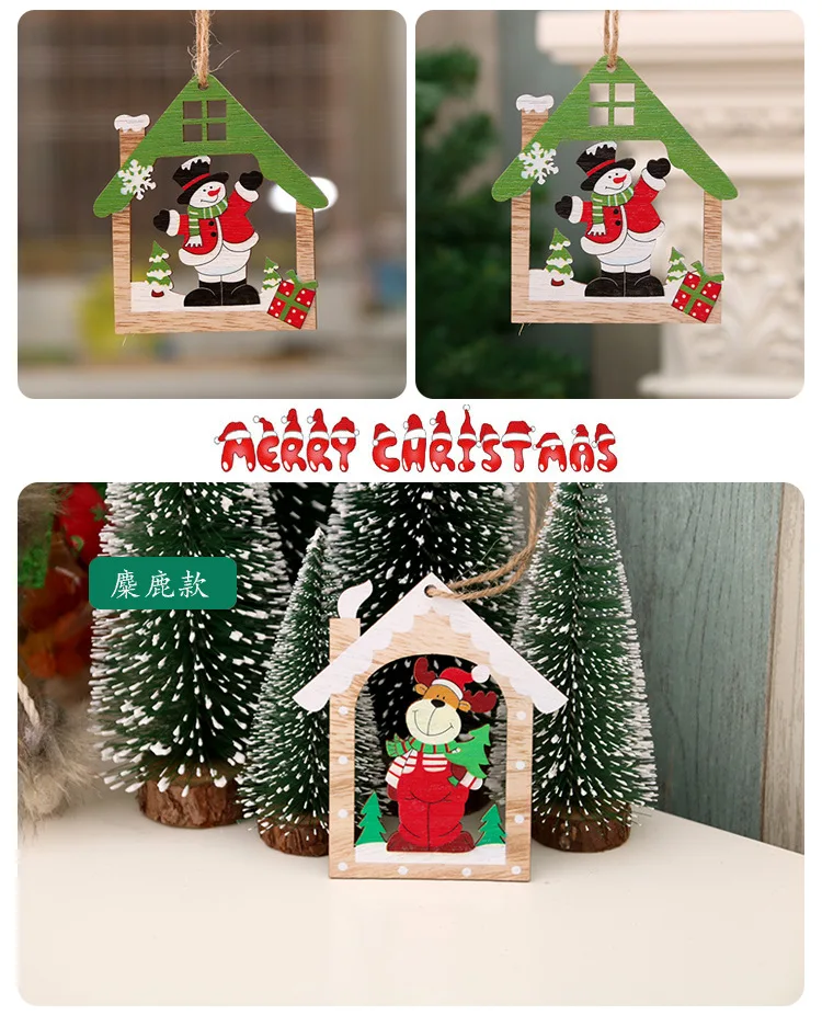 Creative Wood Craft House Shape Christmas Wooden Pendants Ornaments Kids Gift Xmas Tree Ornament Christmas Party Decorations QW139 (5)