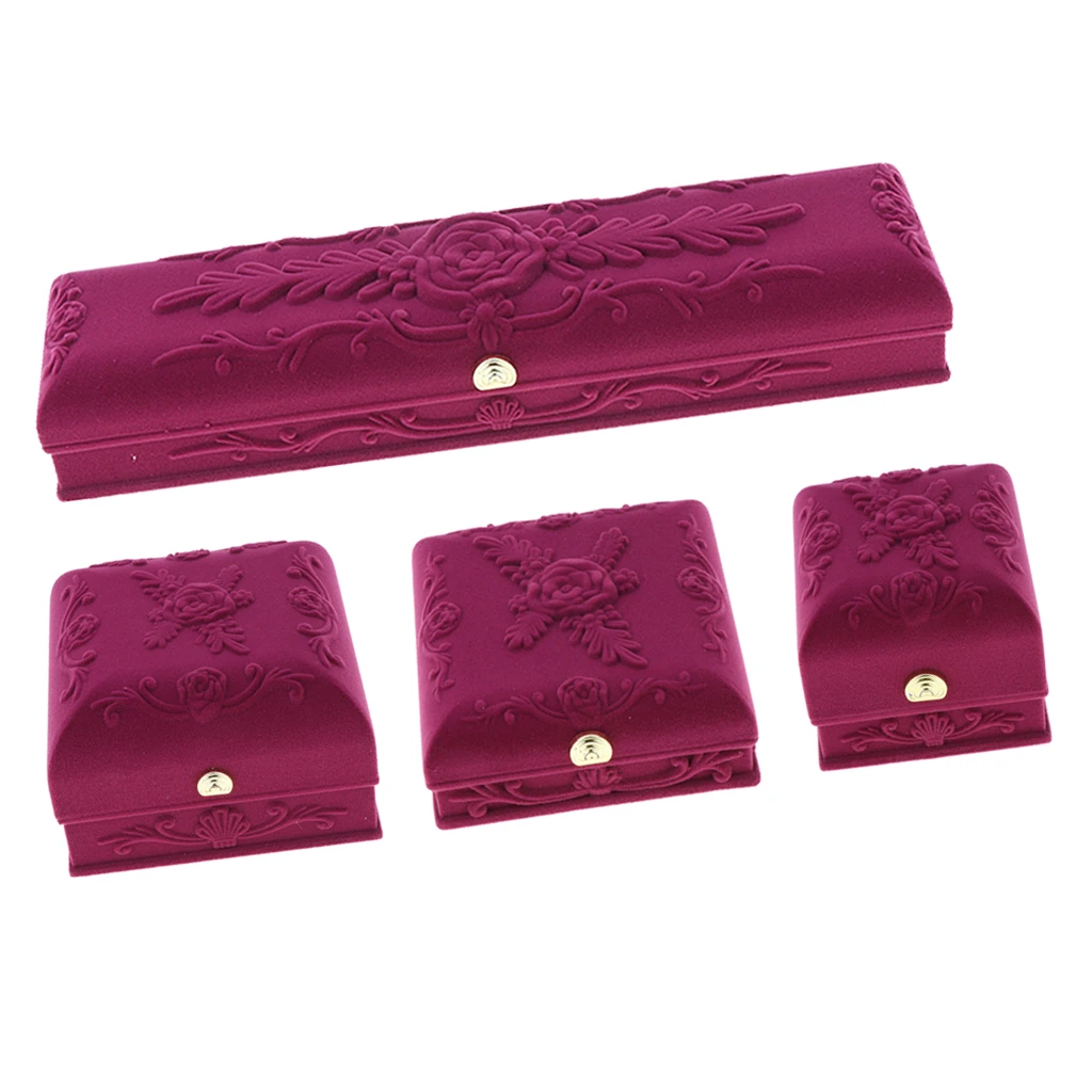 Prettyia Velvet Jewellery Display Case Necklace Bracelet Rings Storage Box