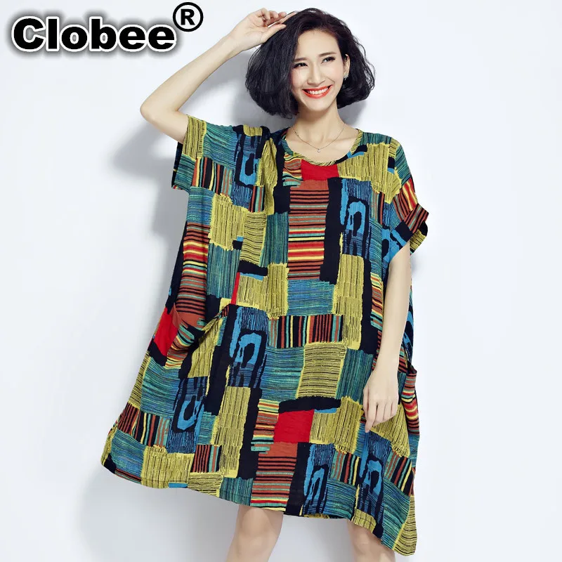 Новинка 2020 размера плюс платья Бохо летнее хлопковое и льняное клетчатое платье