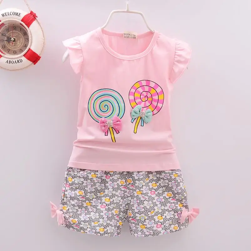 Clothing Sets expensive 2021 Kids Baby Girl Clothing Set Bowknot Summer Floral T-shirts Tops and Pants Leggings 2pcs Cute Children Outfits Girls Set cute Clothing Sets Clothing Sets