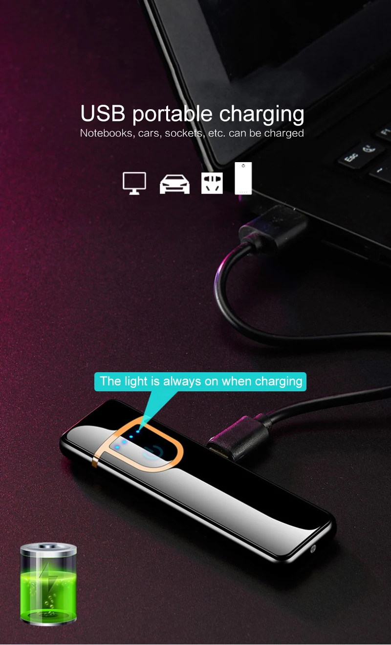 Ультратонкая сенсорная зажигалка с сенсорным экраном ветрозащитная usb зарядкой