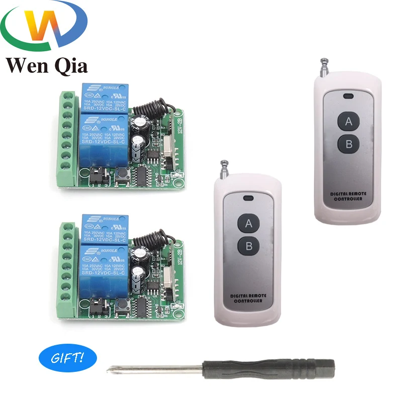 

433MHz Universal Wireless Remote Control DC 12V 2CH RF Relay with wire jumper Transmitter for Garage/Gate/Motor/Light/Smart Home