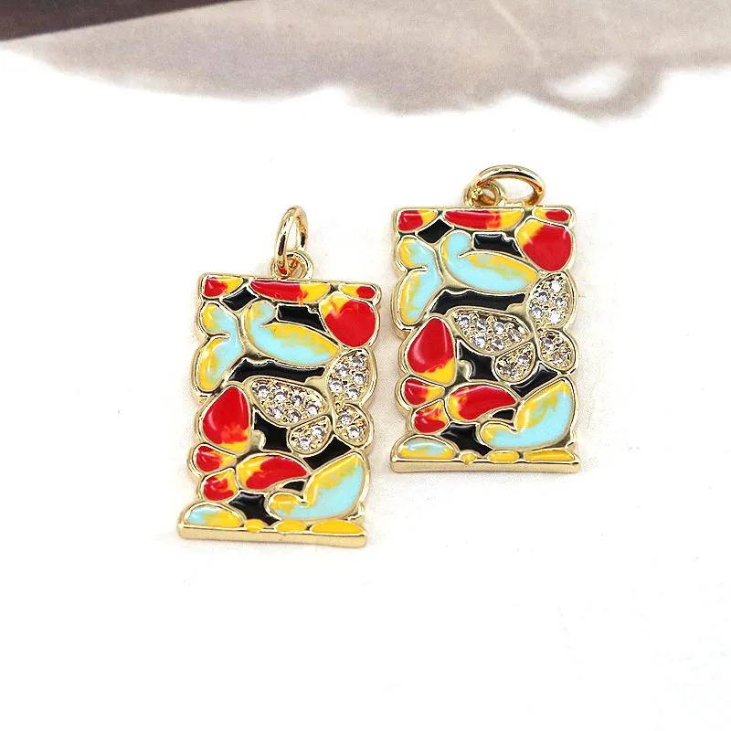 10Pcs,Gold plated charm enamel pendant,fashion cute cartoon unique cool charm pendant for jewelry making