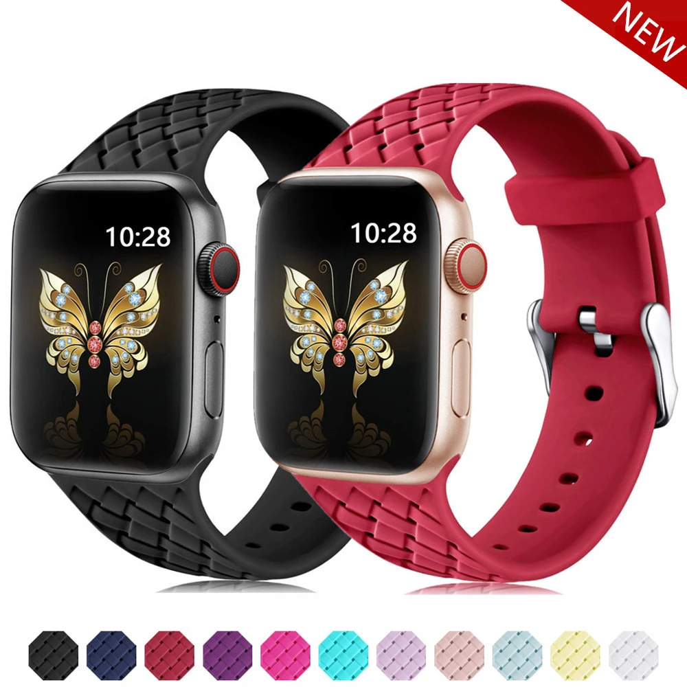 Силиконовый ремешок для наручных часов Apple Watch iwatch 5 группа тканым узором браслет