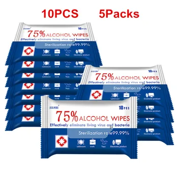 

10Pcs/5Packs 75% Alcohol Wipes Portable Hand Towel Swabs Pads Disinfection Wipes Outdoor Cleaning Sterilization Wipes Skin Care