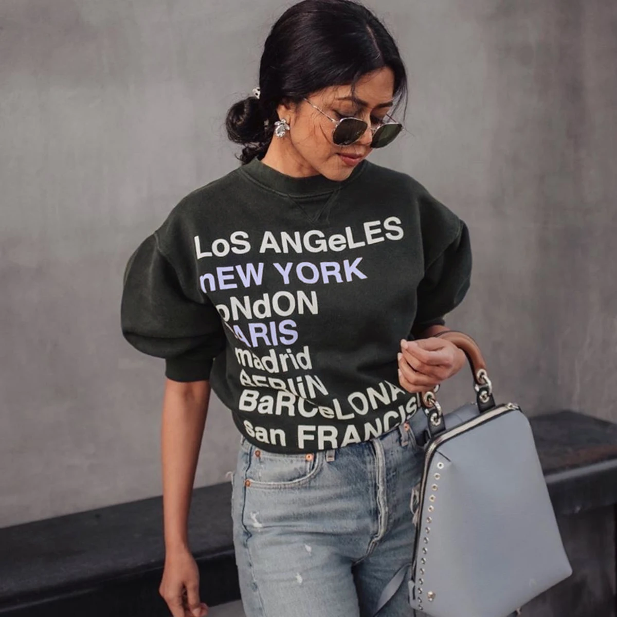 Vintage Deer Embroidery Oversize Sweatshirt 2020